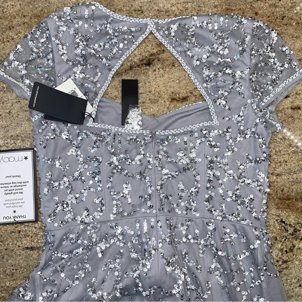 Adrianna Papell Sequin Embellished Cocktail Midi Dress Silver Size 10 - Picture 10 of 10